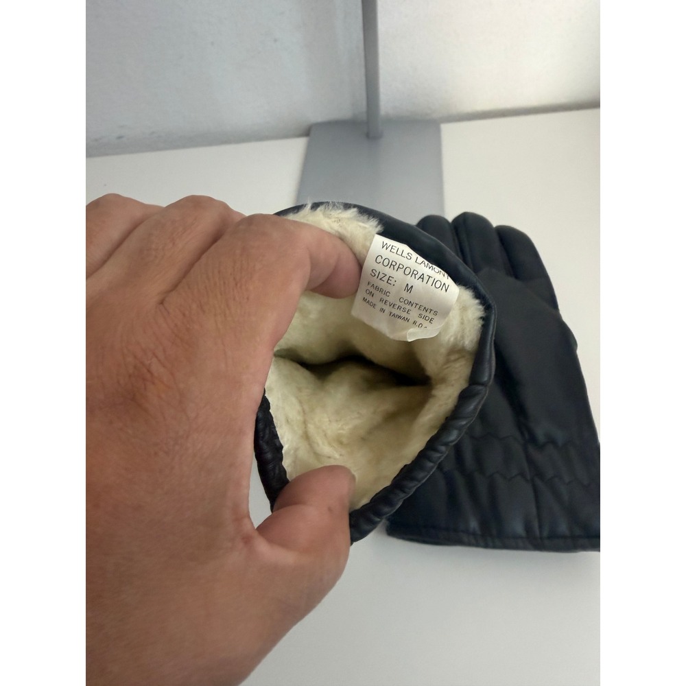 Wells Lamont Mens Black Leather Winter Gloves Quilted Padded Fleece Lined Size M - Picture 3 of 3